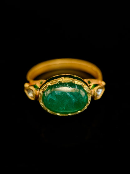 Indian enameled emerald ring