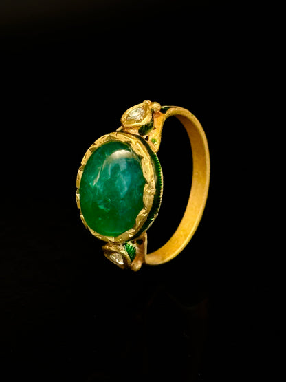 Indian enameled emerald ring