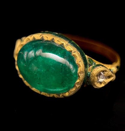 Indian enameled emerald ring