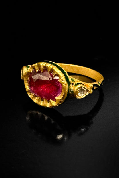 Indian enameled ruby ring