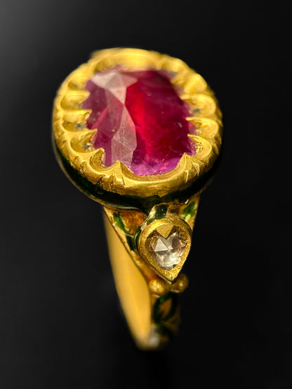 Indian enameled ruby ring