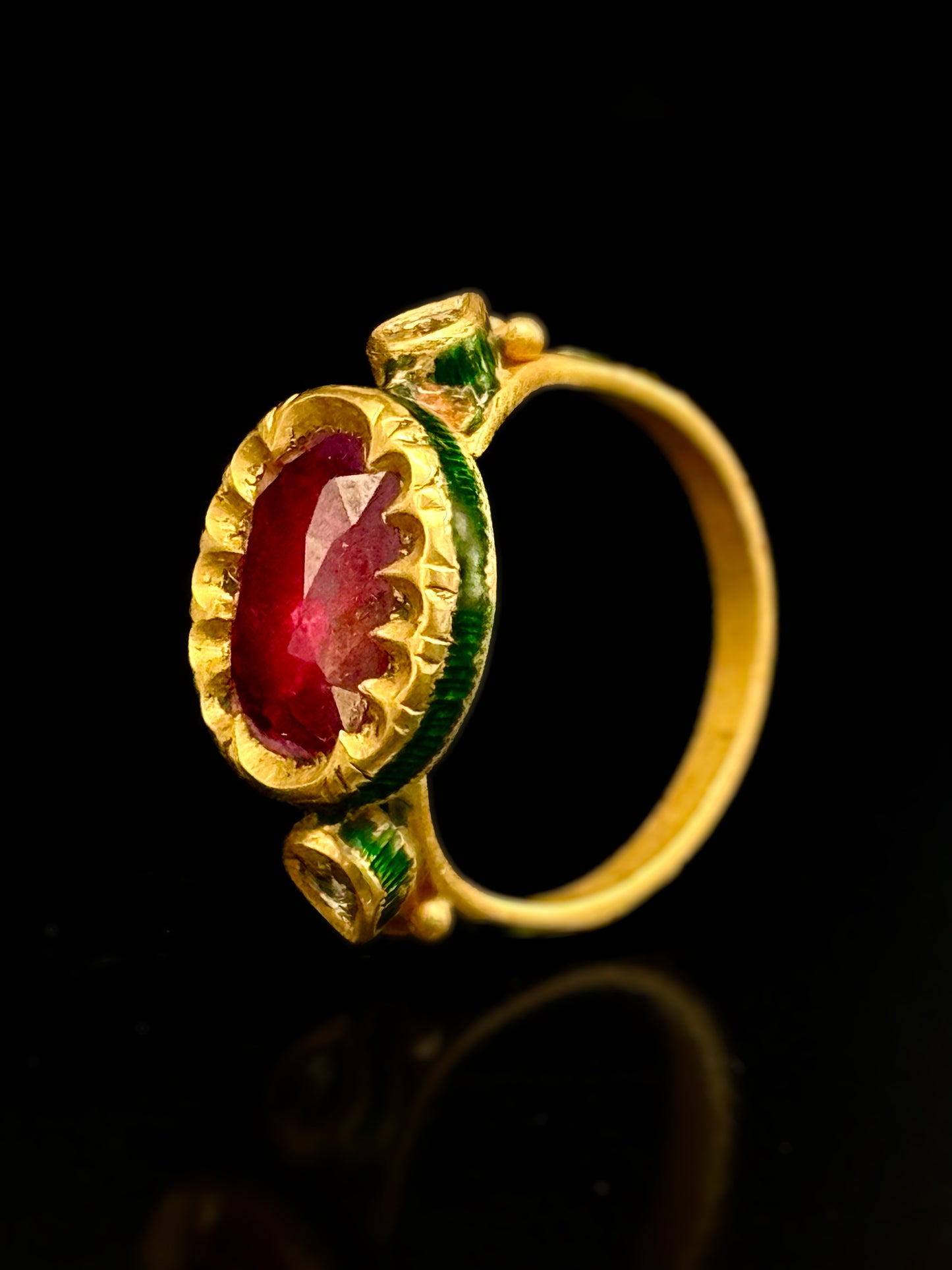 Indian enameled ruby ring