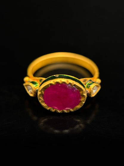Indian enameled ruby ring