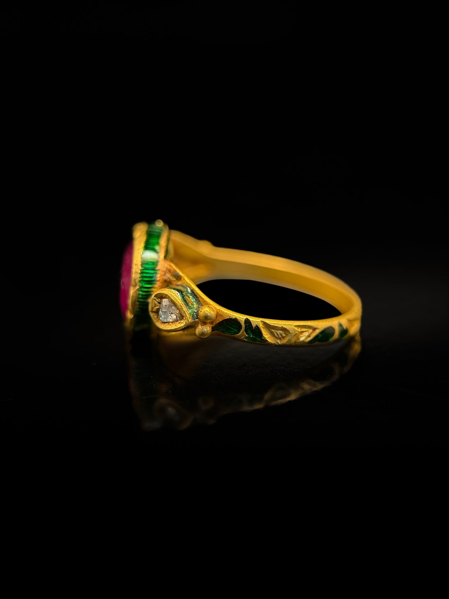 Indian enameled ruby ring