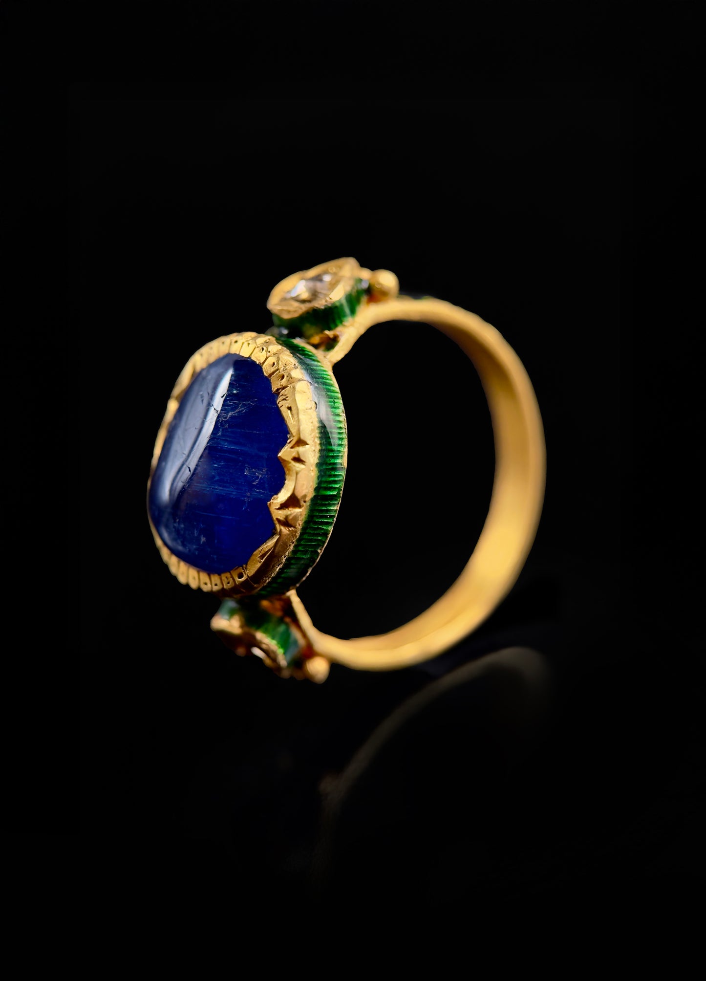 Indian enameled sapphire ring