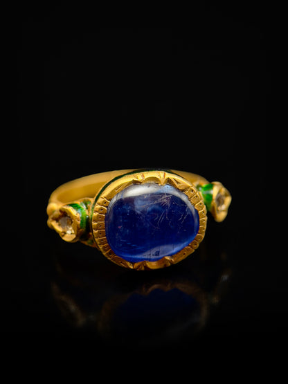 Indian enameled sapphire ring