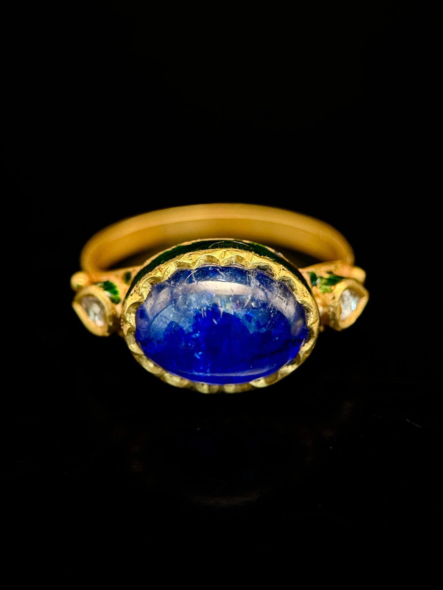 Indian enameled tanzanite ring