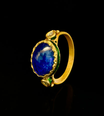Indian enameled tanzanite ring