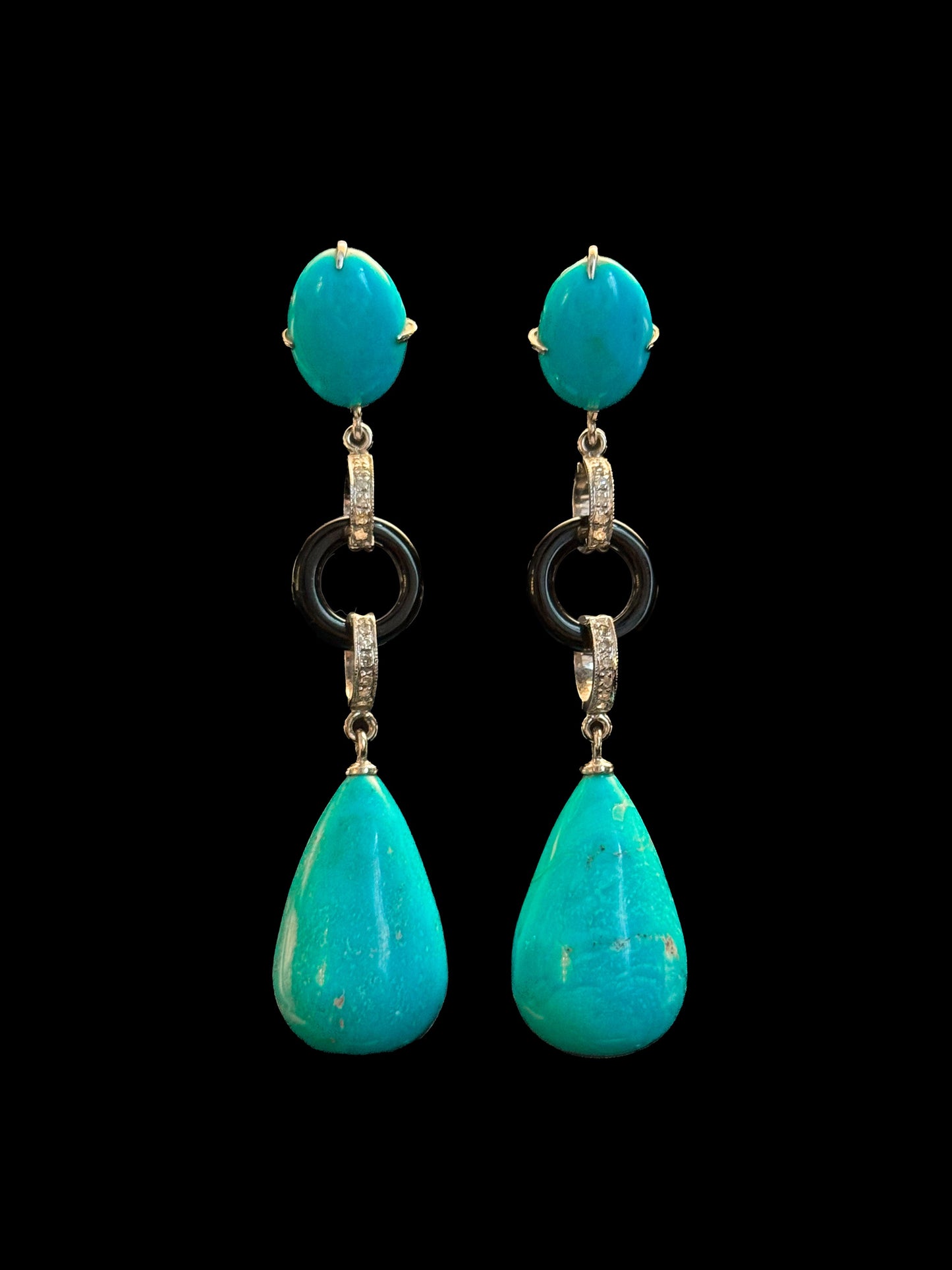 Boucles d'oreilles turquoise et diamants