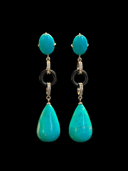Boucles d'oreilles turquoise et diamants