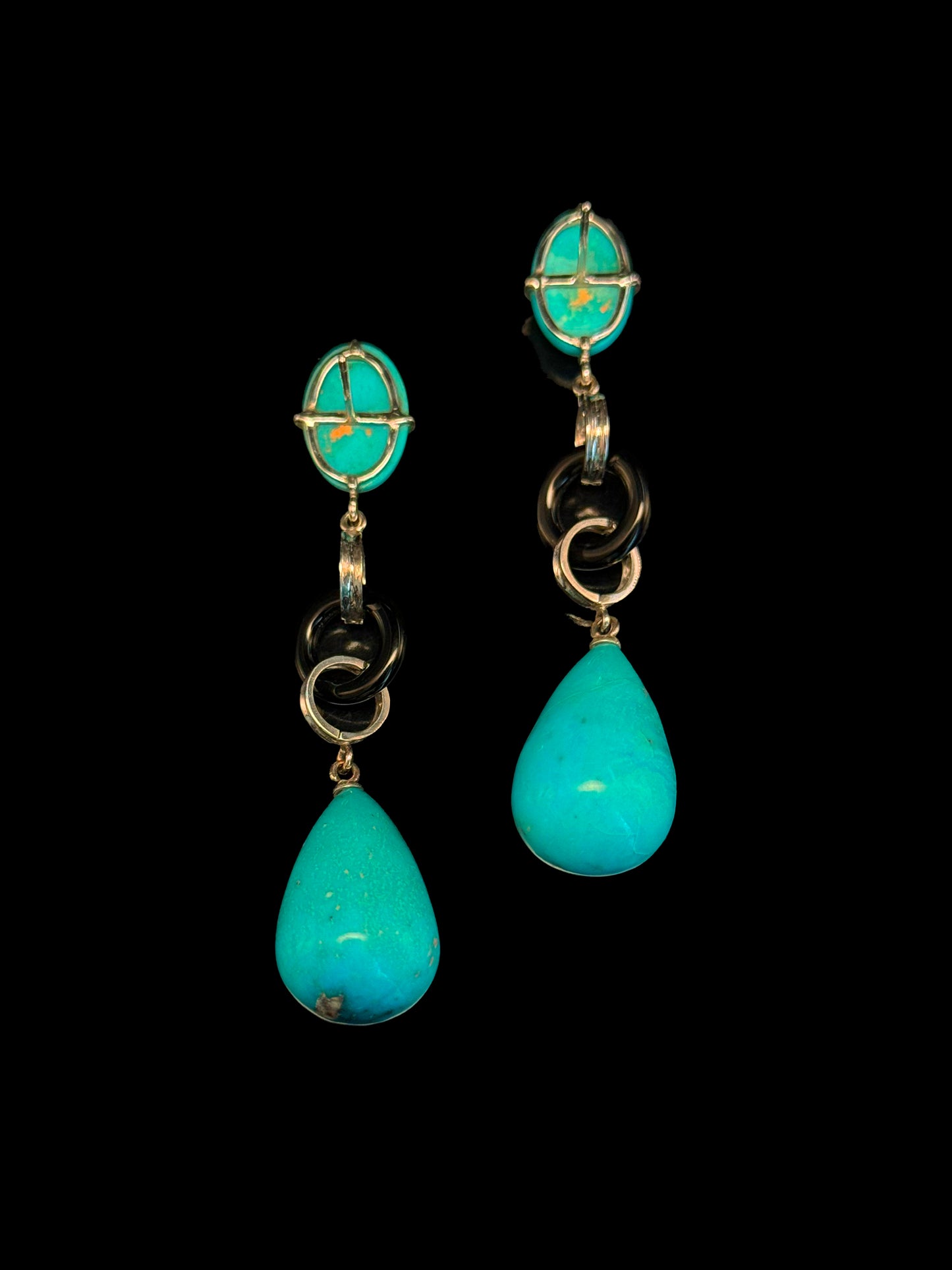 Boucles d'oreilles turquoise et diamants