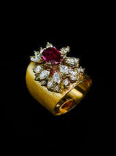 Large band diamonds ruby ring