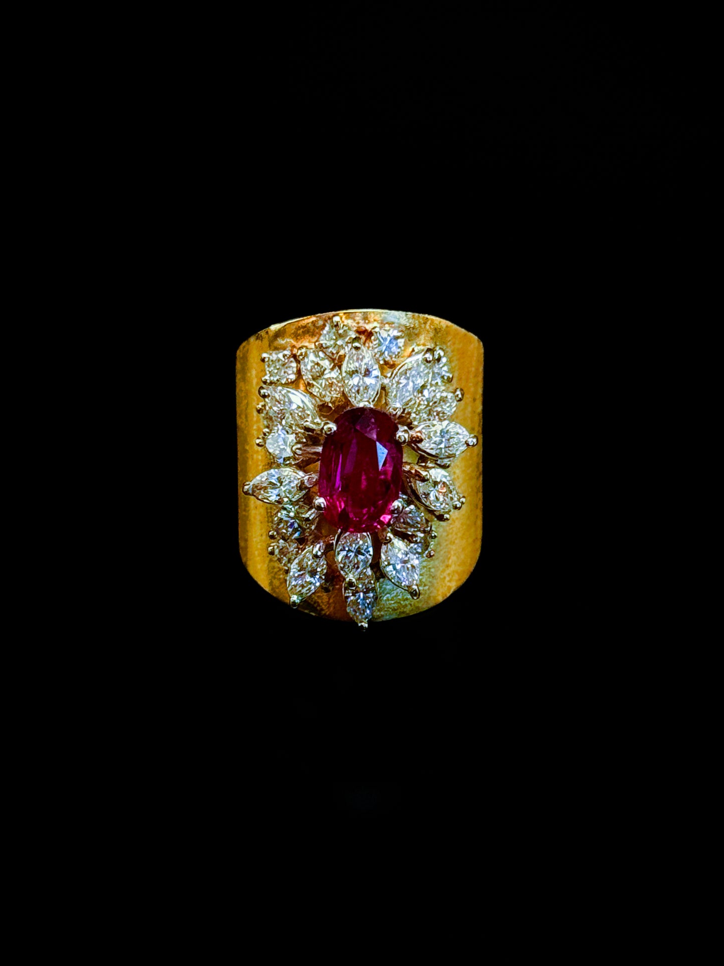 Large band diamonds ruby ring