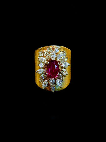 Large band diamonds ruby ring